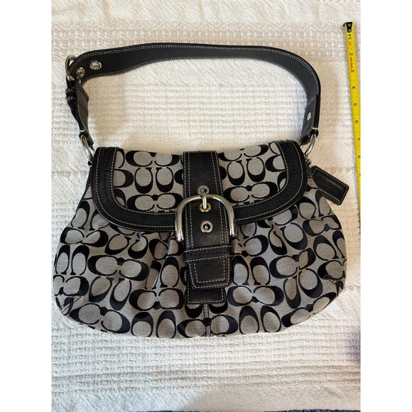 Coach Signature Buckle Flap Shoulder Bag Black/Grey Jacquard – Style F15203 - Picture 1 of 10
